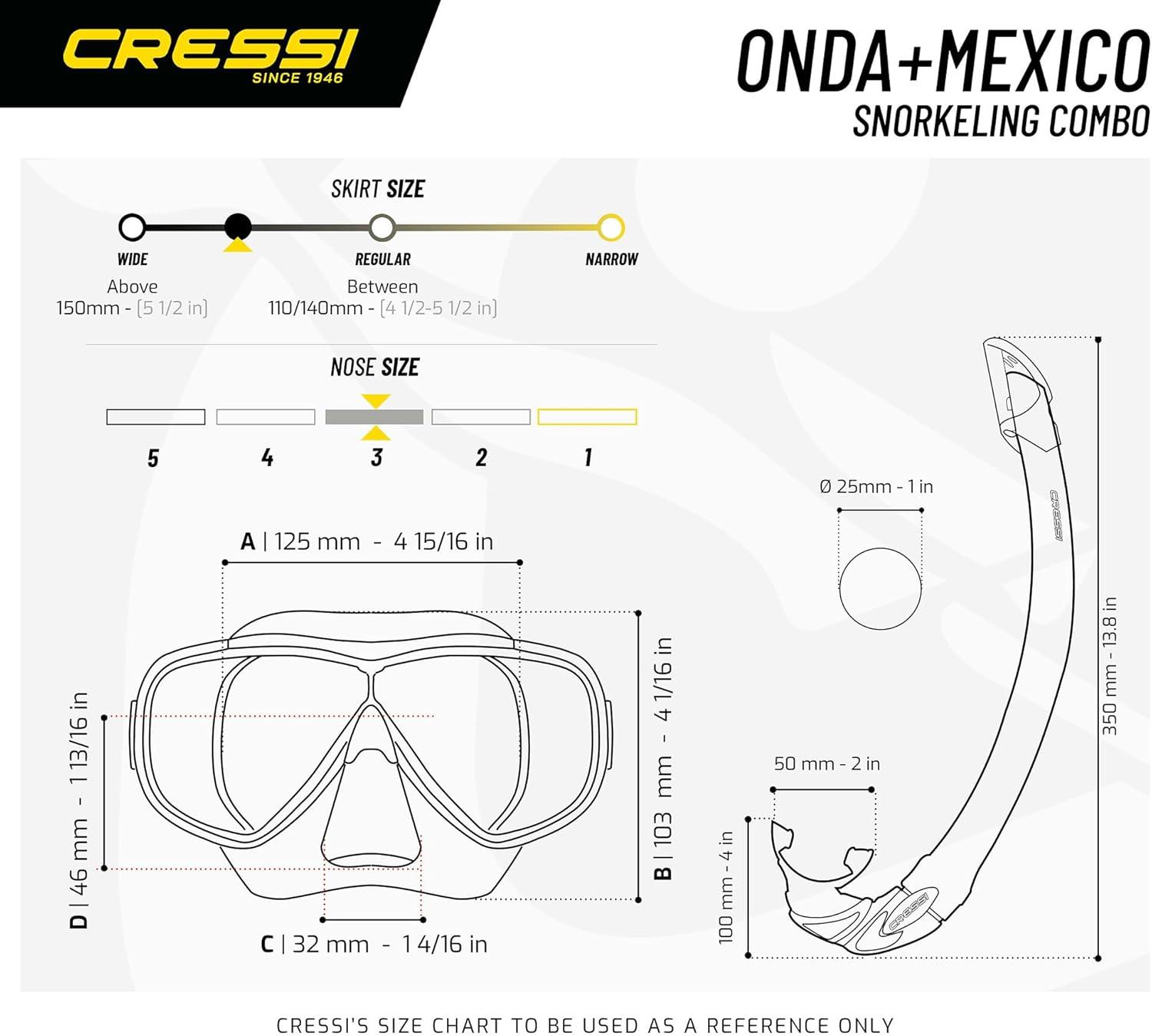 imageCressi Adult Wide View Comfortable Snorkeling Mask ampamp Snorkel  Onda ampamp Mexico made in ItalyYellow