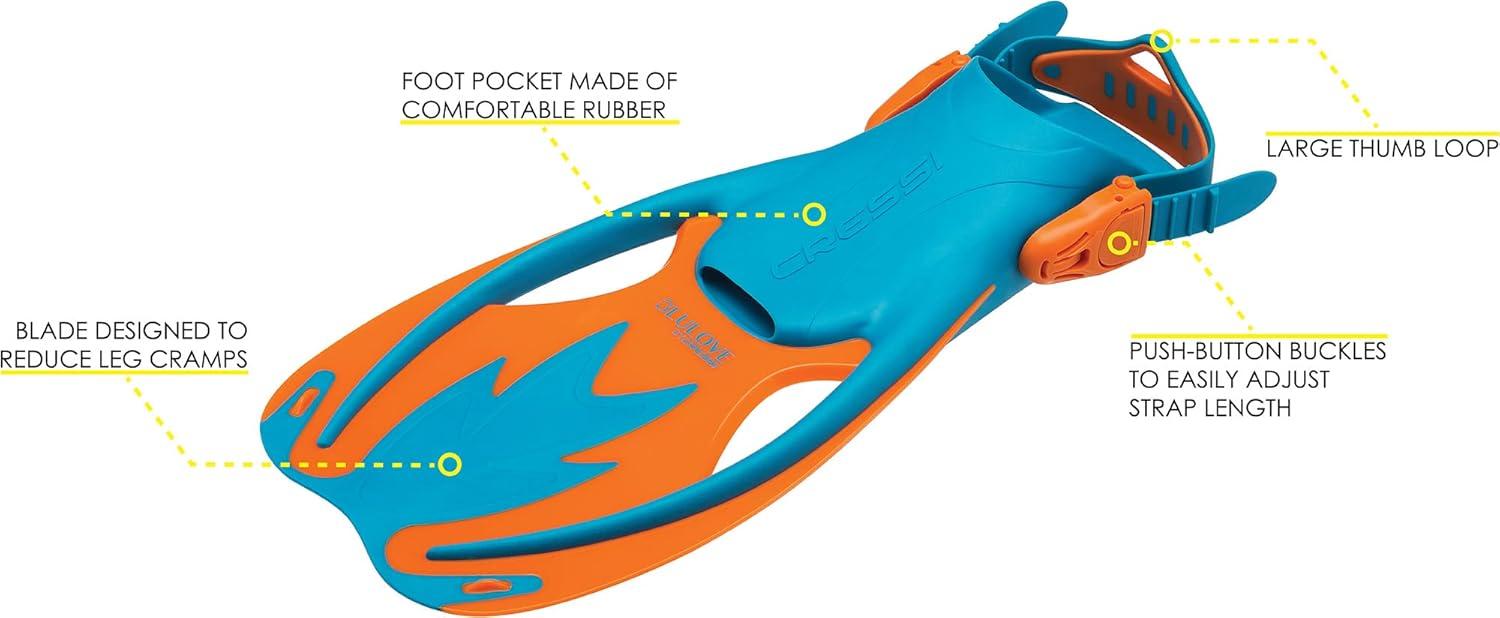imageCressi Rocks Fins Kids Open Heel Short Fins with Adjustable Straps for Snorkeling and Swimming Quality Since 1946BlueOrange