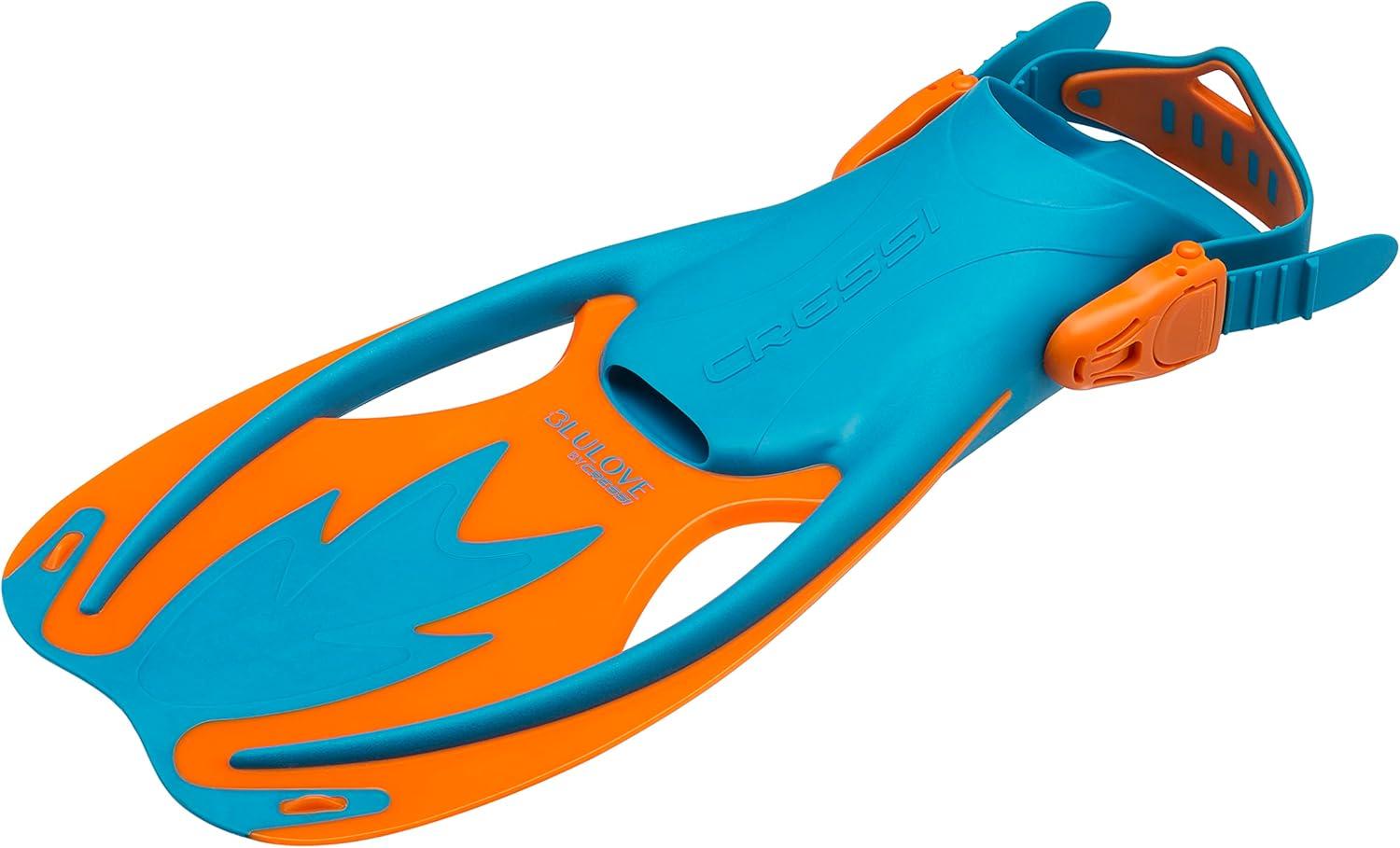 imageCressi Rocks Fins Kids Open Heel Short Fins with Adjustable Straps for Snorkeling and Swimming Quality Since 1946BlueOrange