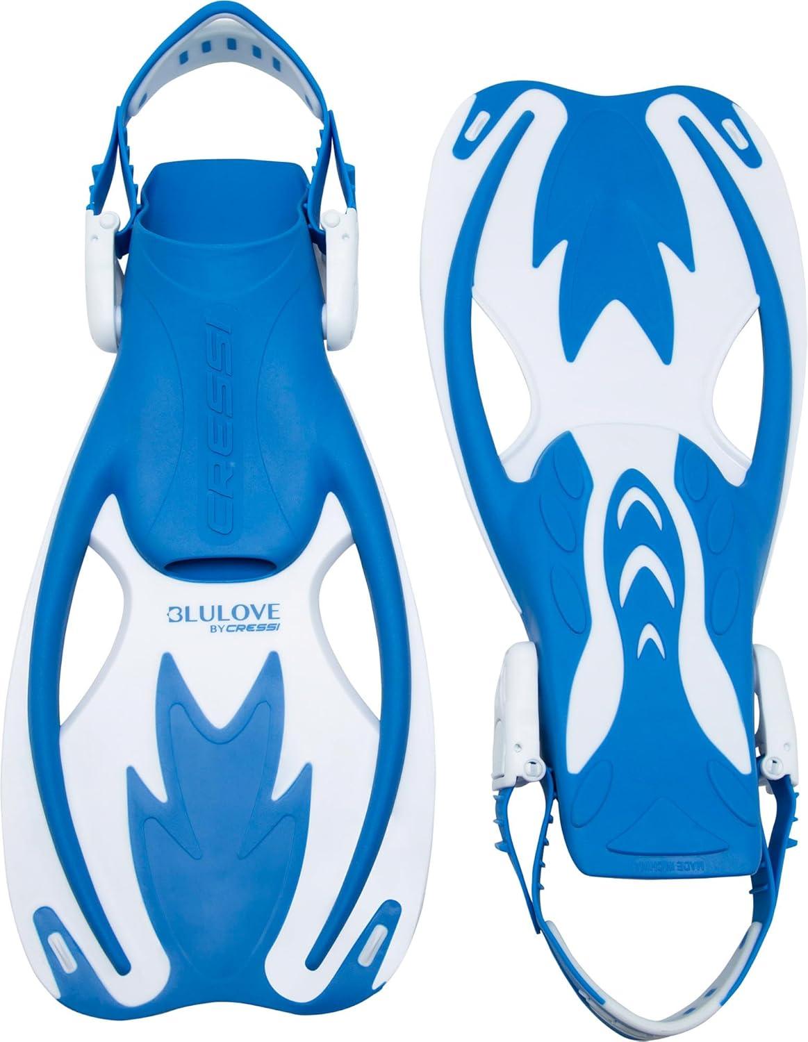 imageCressi Rocks Fins Kids Open Heel Short Fins with Adjustable Straps for Snorkeling and Swimming Quality Since 1946BlueWhite