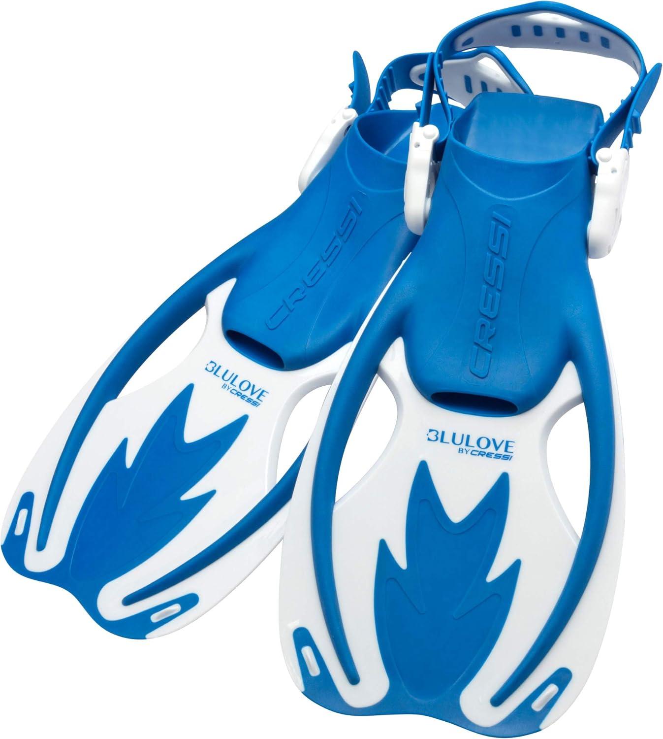 imageCressi Rocks Fins Kids Open Heel Short Fins with Adjustable Straps for Snorkeling and Swimming Quality Since 1946BlueWhite