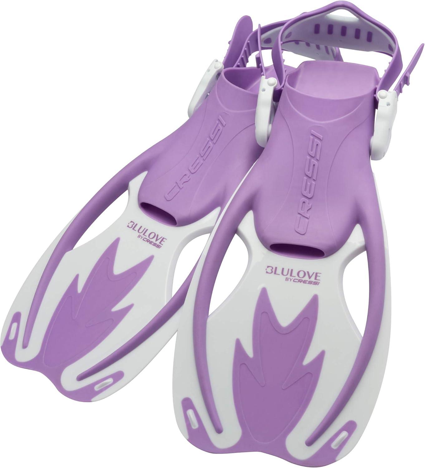 imageCressi Rocks Fins Kids Open Heel Short Fins with Adjustable Straps for Snorkeling and Swimming Quality Since 1946LilacWhite