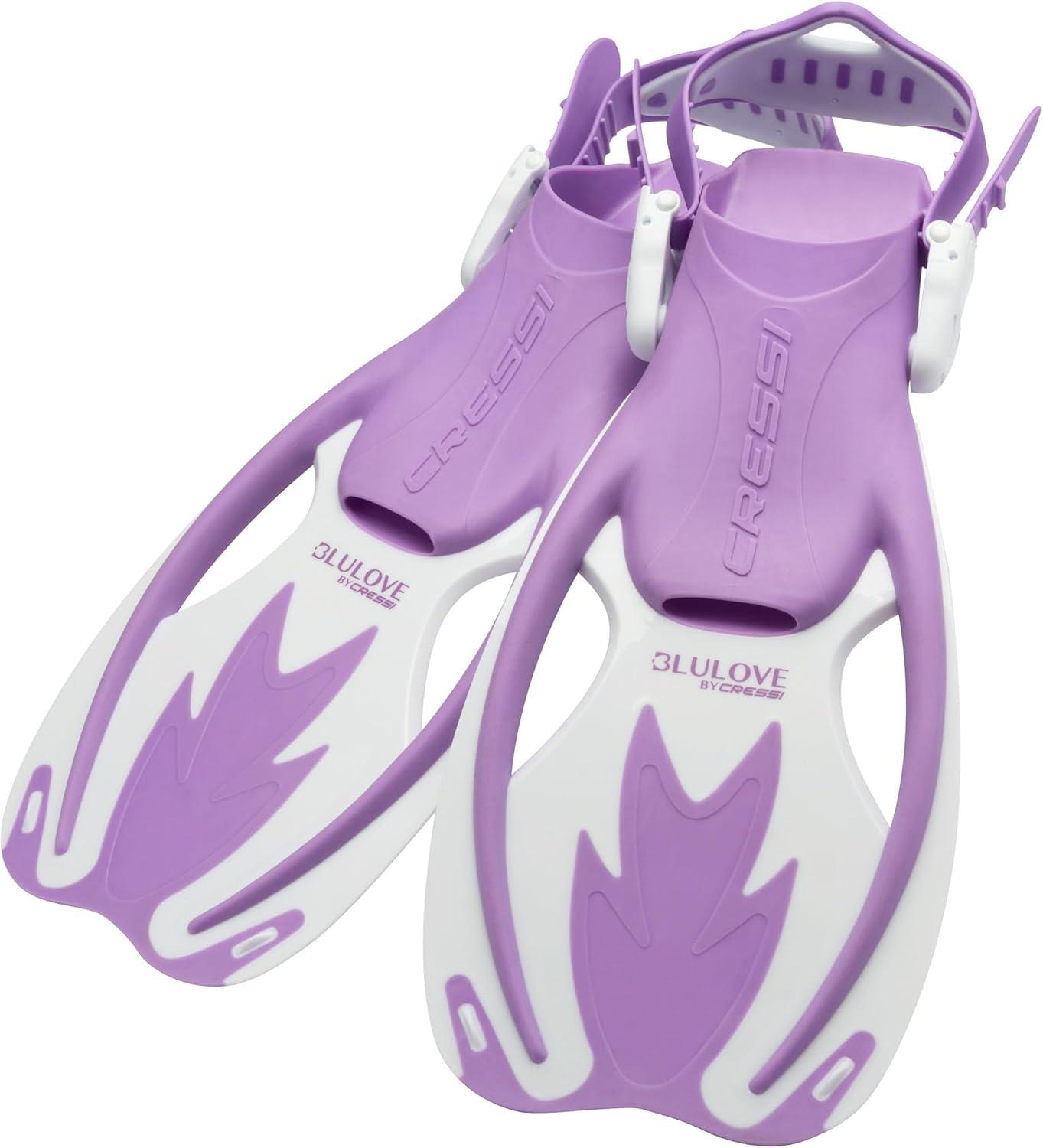 imageCressi Rocks Fins Kids Open Heel Short Fins with Adjustable Straps for Snorkeling and Swimming Quality Since 1946LilacWhite