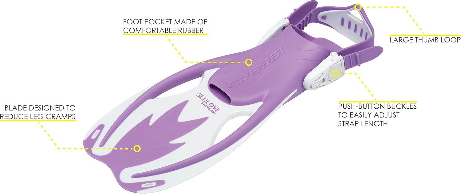 imageCressi Rocks Fins Kids Open Heel Short Fins with Adjustable Straps for Snorkeling and Swimming Quality Since 1946LilacWhite