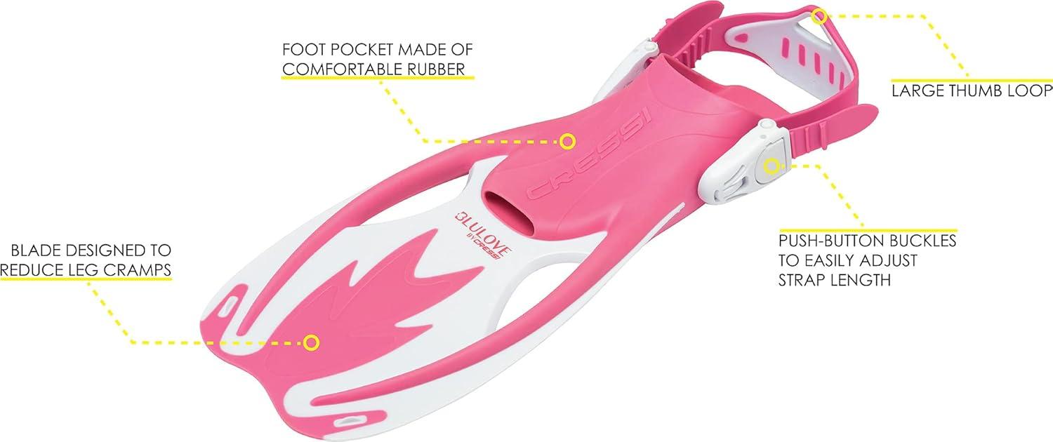 imageCressi Rocks Fins Kids Open Heel Short Fins with Adjustable Straps for Snorkeling and Swimming Quality Since 1946PinkWhite