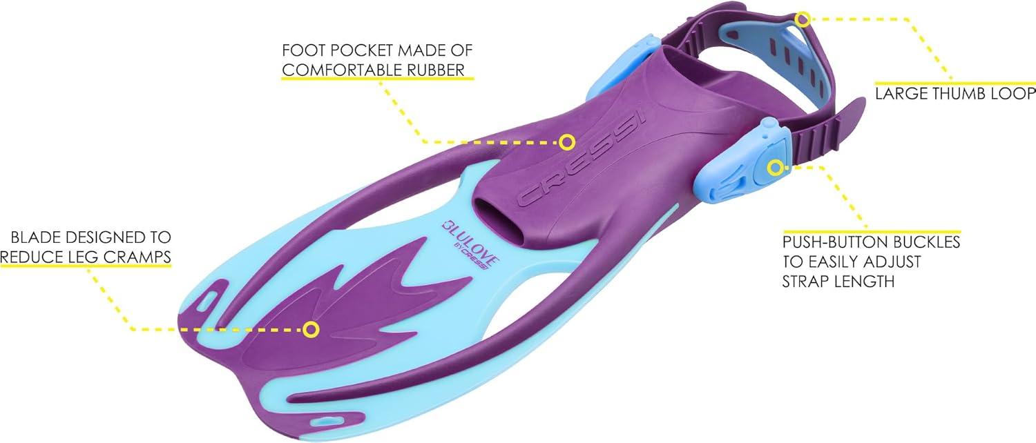 imageCressi Rocks Fins Kids Open Heel Short Fins with Adjustable Straps for Snorkeling and Swimming Quality Since 1946PurpleBlue