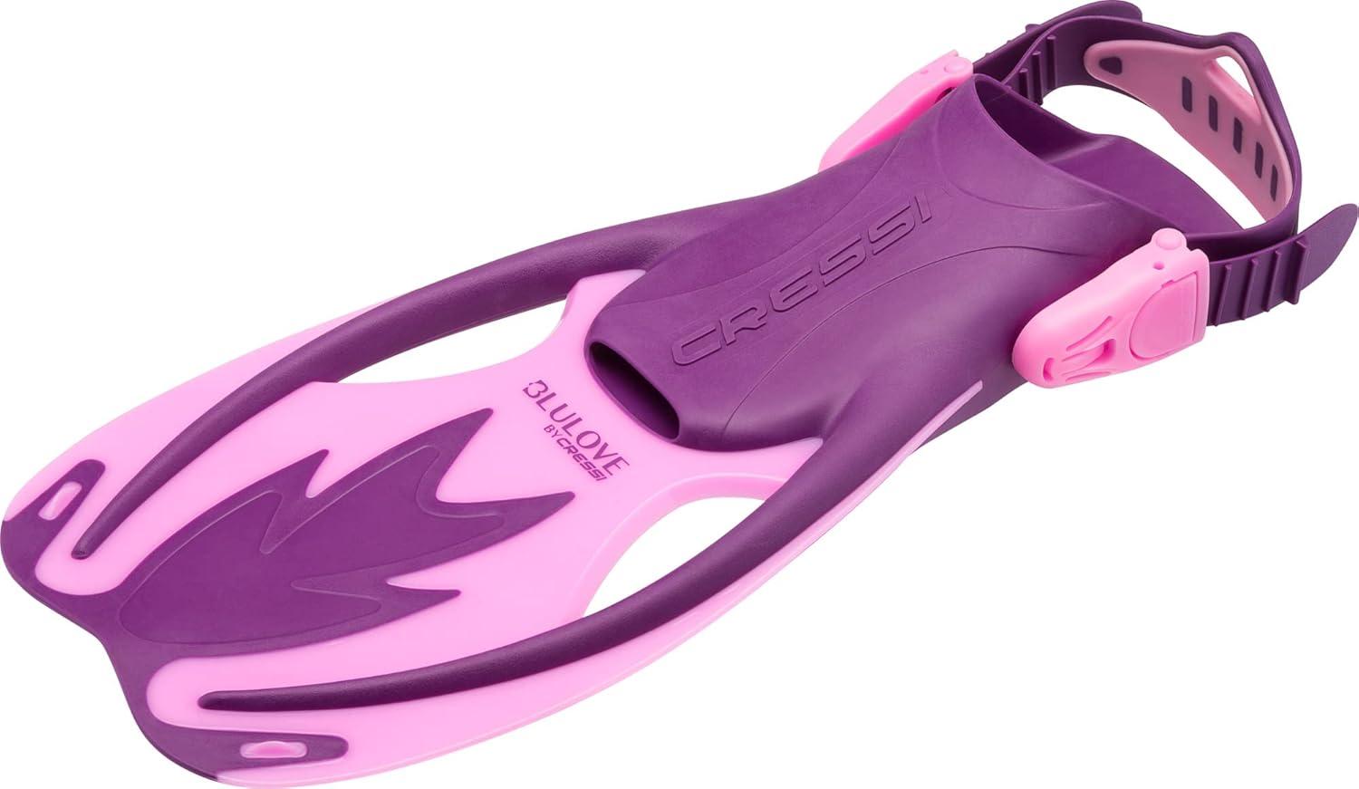 imageCressi Rocks Fins Kids Open Heel Short Fins with Adjustable Straps for Snorkeling and Swimming Quality Since 1946PurplePink