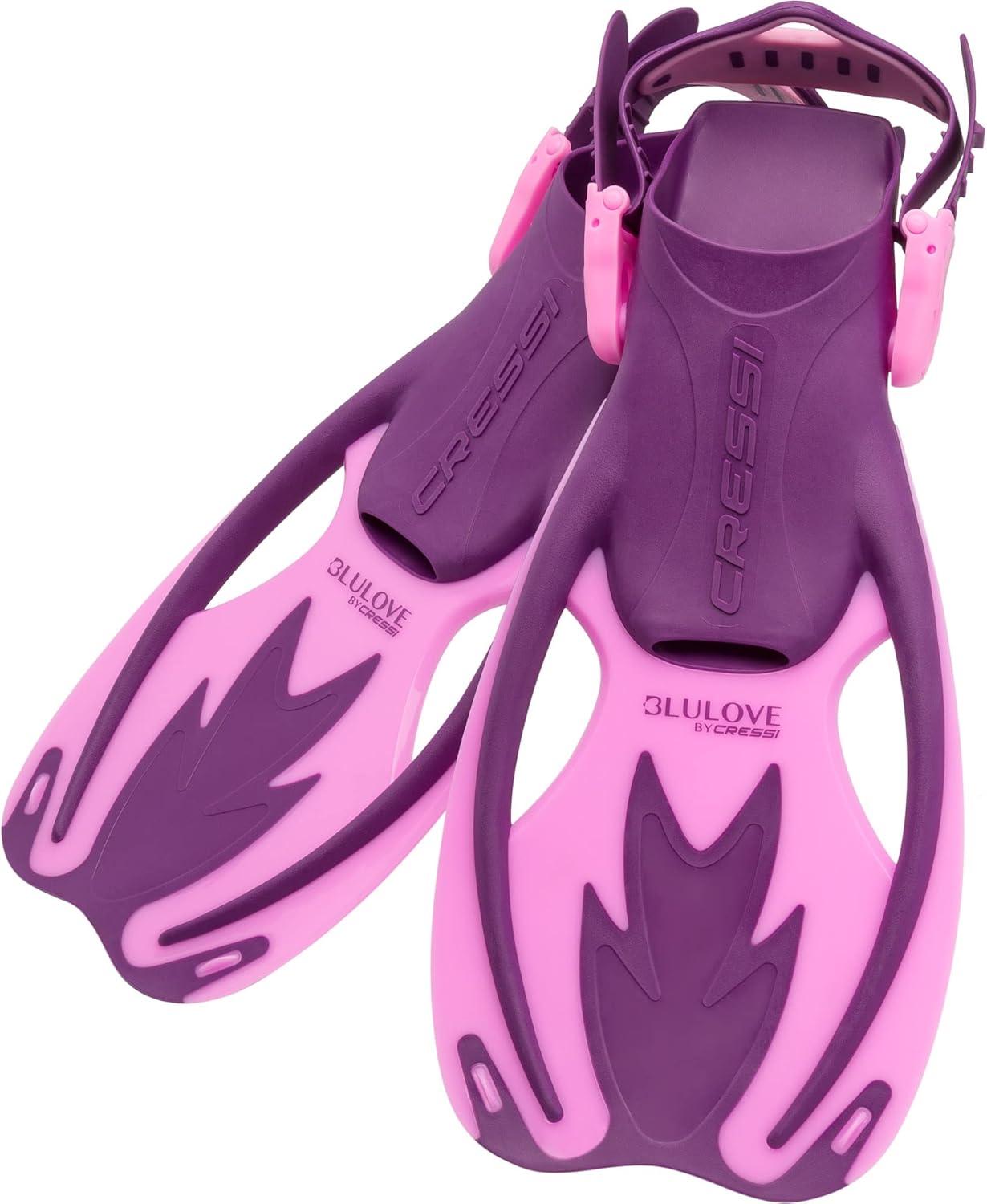 imageCressi Rocks Fins Kids Open Heel Short Fins with Adjustable Straps for Snorkeling and Swimming Quality Since 1946PurplePink