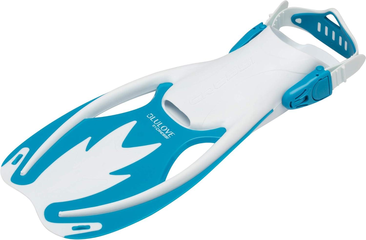 imageCressi Rocks Fins Kids Open Heel Short Fins with Adjustable Straps for Snorkeling and Swimming Quality Since 1946WhiteLight Blue