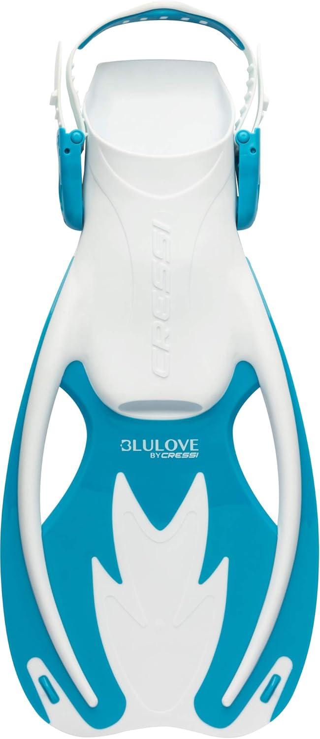 imageCressi Rocks Fins Kids Open Heel Short Fins with Adjustable Straps for Snorkeling and Swimming Quality Since 1946WhiteLight Blue