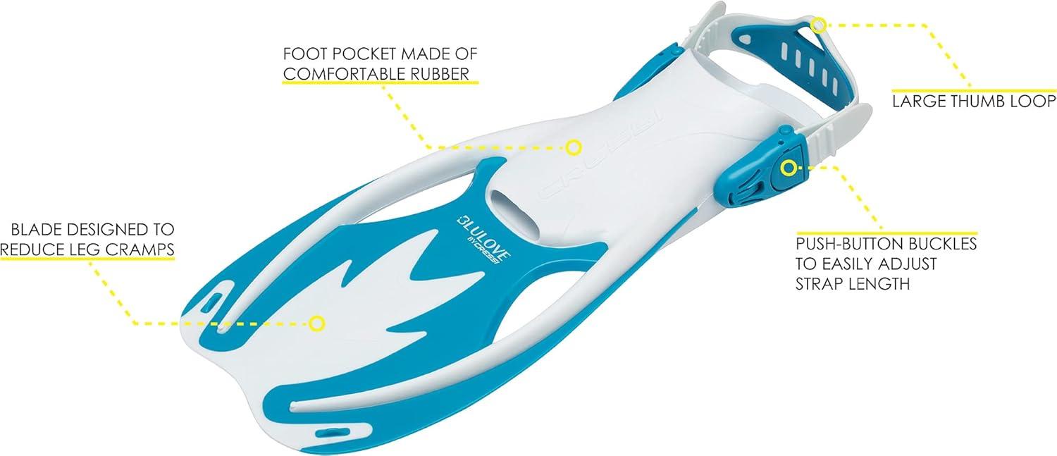 imageCressi Rocks Fins Kids Open Heel Short Fins with Adjustable Straps for Snorkeling and Swimming Quality Since 1946WhiteLight Blue