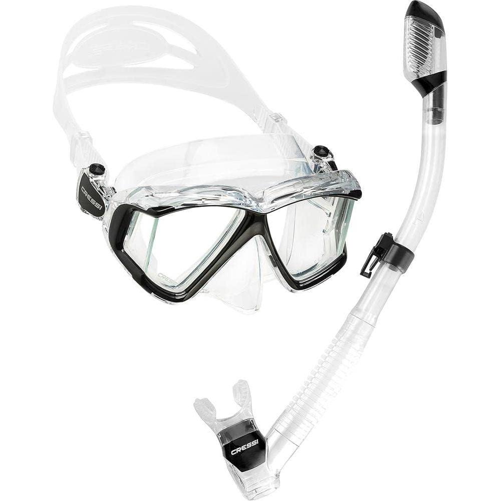 imageCressi Panoramic Wide View Mask ampamp Dry Snorkel Kit for Snorkeling Scuba Diving  Pano 4 ampamp Supernova Dry Designed in ItalyClearBlack