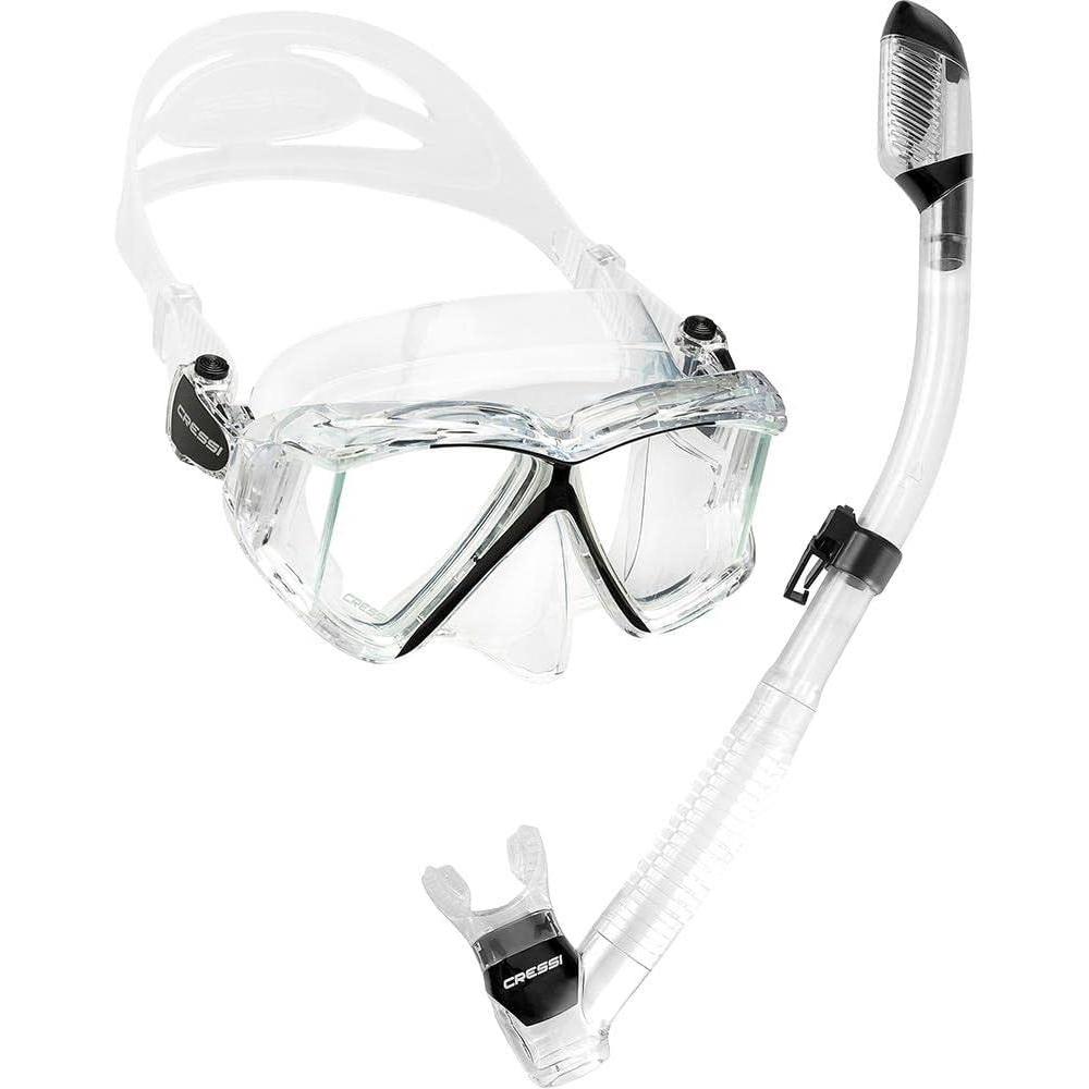 imageCressi Panoramic Wide View Mask ampamp Dry Snorkel Kit for Snorkeling Scuba Diving  Pano 4 ampamp Supernova Dry Designed in ItalyClearBlackSilver