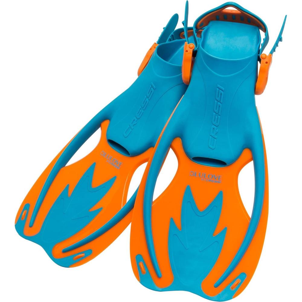 imageCressi Rocks Fins Kids Open Heel Short Fins with Adjustable Straps for Snorkeling and Swimming Quality Since 1946BlueOrange