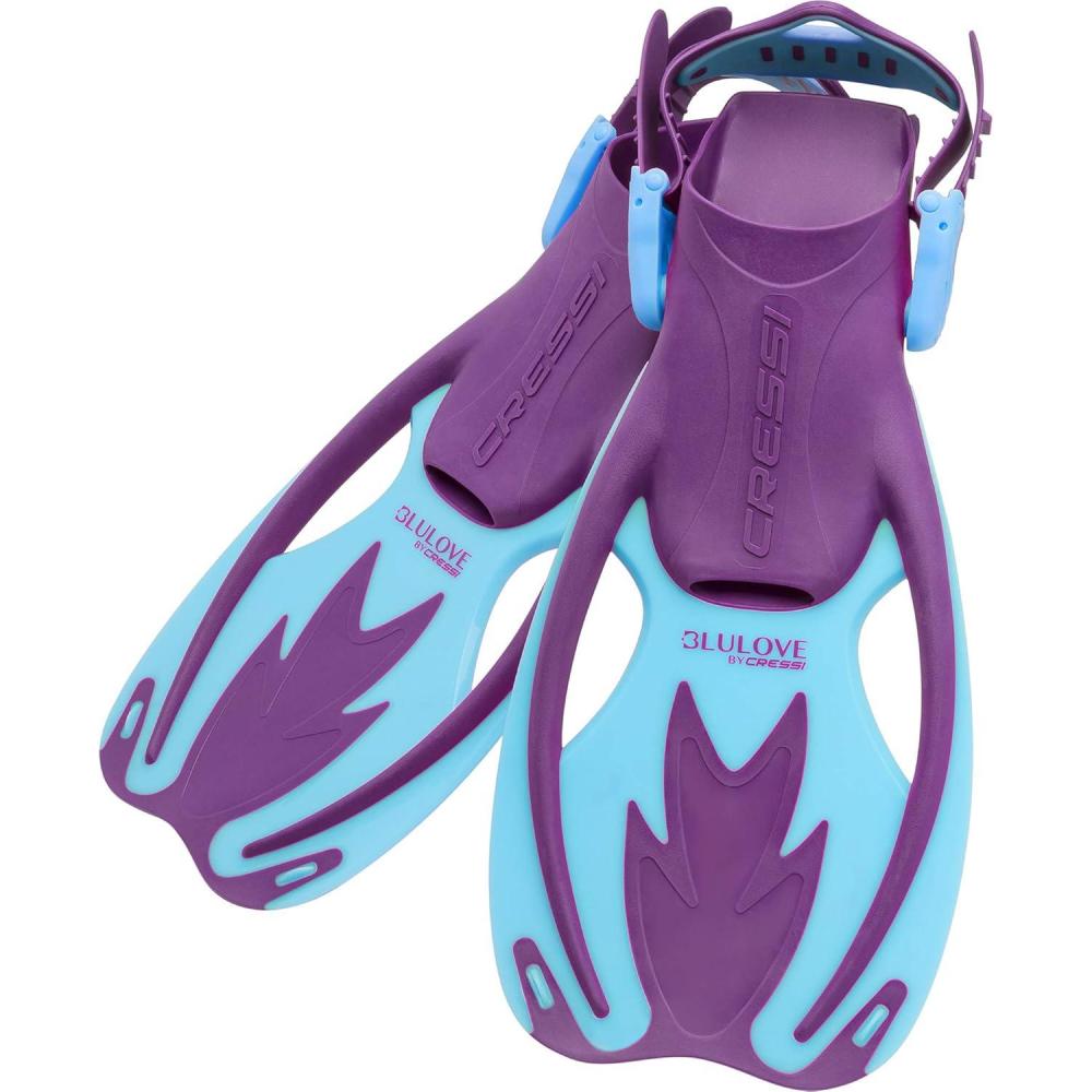 imageCressi Rocks Fins Kids Open Heel Short Fins with Adjustable Straps for Snorkeling and Swimming Quality Since 1946PurpleBlue