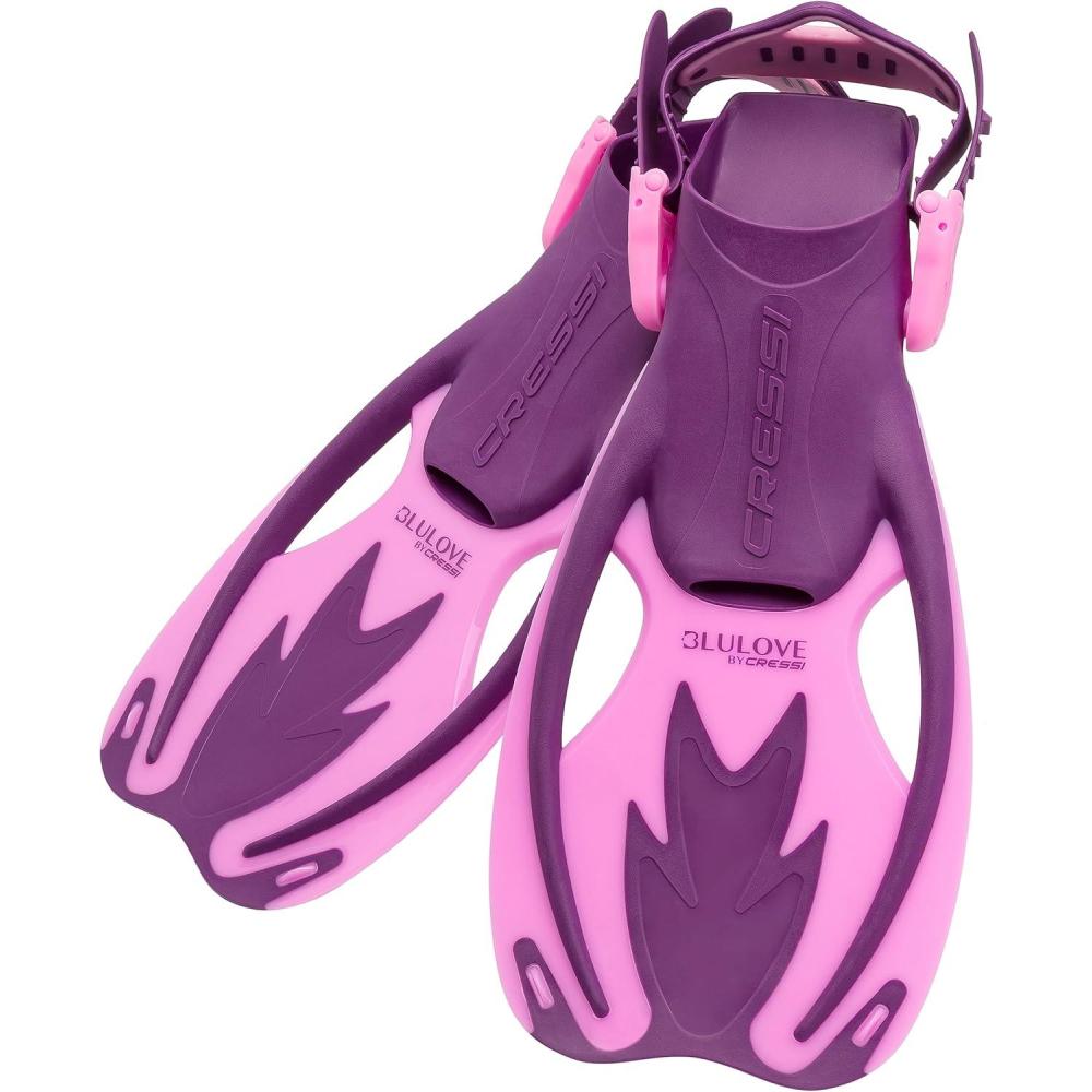 imageCressi Rocks Fins Kids Open Heel Short Fins with Adjustable Straps for Snorkeling and Swimming Quality Since 1946PurplePink
