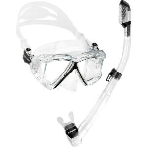 imageCressi Panoramic Wide View Mask ampamp Dry Snorkel Kit for Snorkeling Scuba Diving  Pano 4 ampamp Supernova Dry Designed in ItalyClearBlackSilver