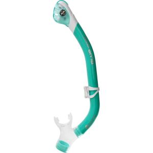 imageCressi Adult Dry Snorkel  Silicone Mouthpiece and Splash Guard to Prevent Water Entry  Orion Dry  Designed in ItalyAqua Green