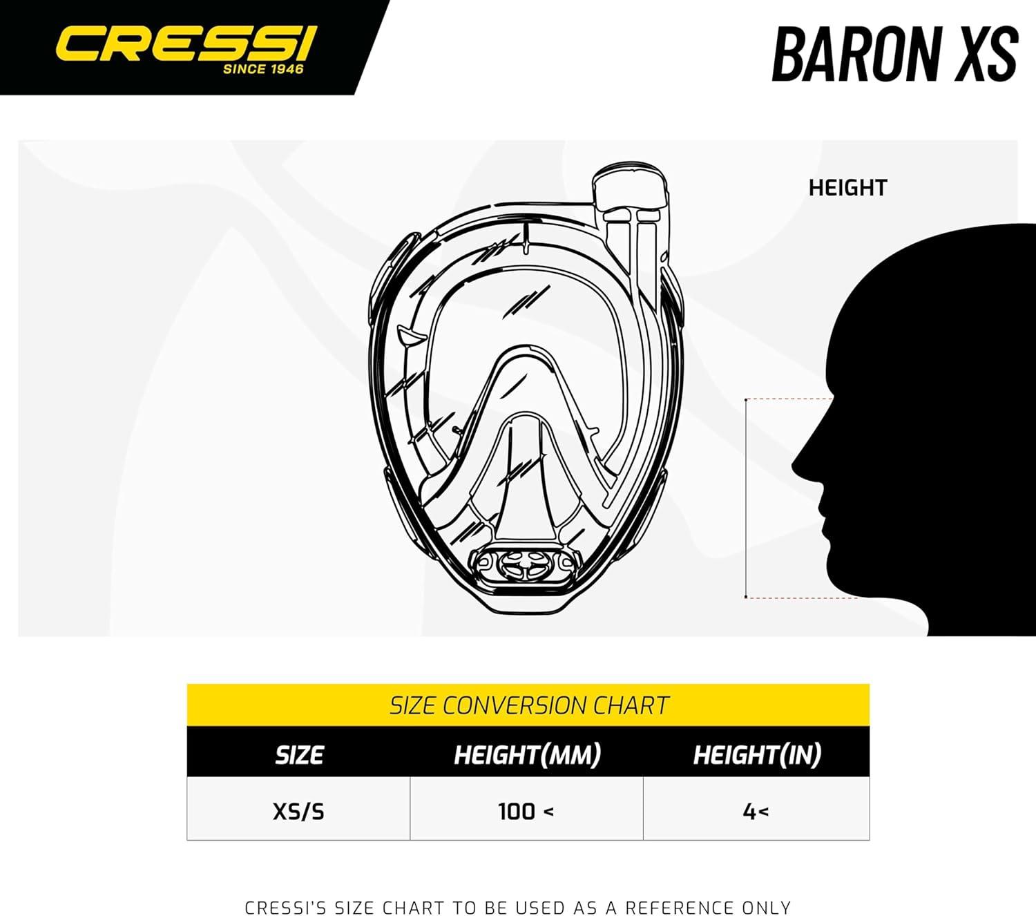 imageCressi Kids Snorkeling Full Face Mask  Wide Clear View Easy Breathing Safety First  Baron XS Designed in ItalyTransparentAiguemarine