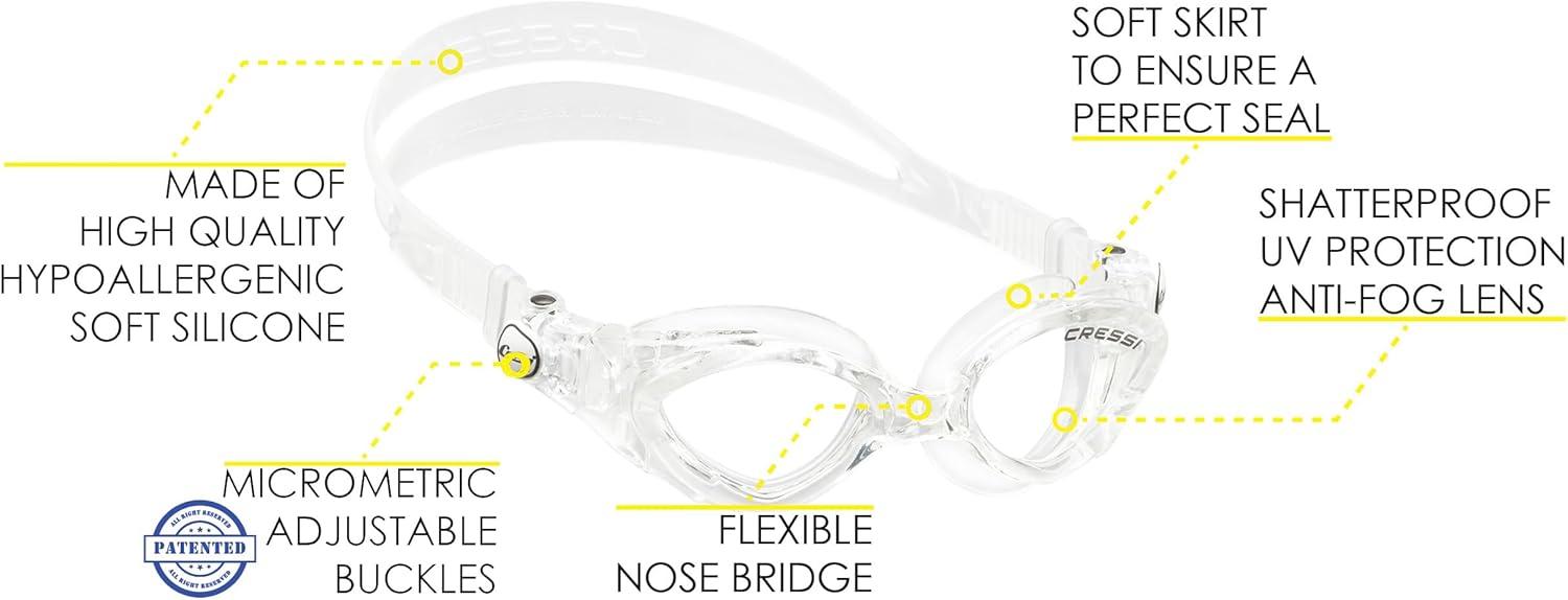 imageCressi Young Swim Goggles for Kids Aged 7 to 15 Made of Soft Silicone  King Crab made in ItalyClear