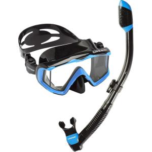 imageCressi Panoramic Wide View Mask ampamp Dry Snorkel Kit for Snorkeling Scuba Diving  Pano 3 ampamp Supernova Dry Designed in ItalyBlackBlue