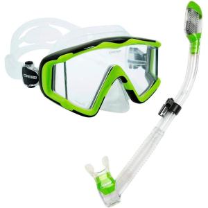 imageCressi Panoramic Wide View Mask ampamp Dry Snorkel Kit for Snorkeling Scuba Diving  Pano 3 ampamp Supernova Dry Designed in ItalyClearLime