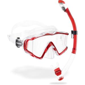 imageCressi Panoramic Wide View Mask ampamp Dry Snorkel Kit for Snorkeling Scuba Diving  Pano 3 ampamp Supernova Dry Designed in ItalyClearTranslucent Red