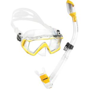 imageCressi Panoramic Wide View Mask ampamp Dry Snorkel Kit for Snorkeling Scuba Diving  Pano 3 ampamp Supernova Dry Designed in ItalyClearYellow