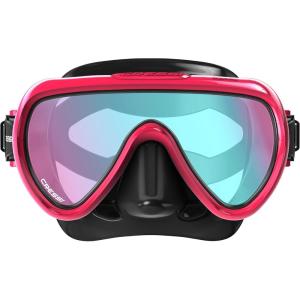 image:imageCressi Compact MonoLens Diving Mask for Narrow Faces with UV420 Coated Lens for Eye Protection Honey  Designed in ItalyBlackFuchsia  UV 420 blueorange lens