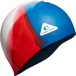 image:imageCressi Kids Silicone Swim Cap  Colorful Soft Elastic Chlorine Resistant  Swifty Designed in ItalyWhiteRedBlue