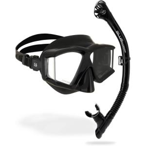 image:imageCressi Panoramic Diving Mask and Snorkel Kit  Wide View  Top Dry System Snorkel  Horizon amp Scilla  Designed in ItalyBlackBlack