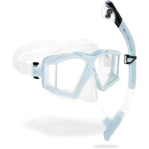 image:imageCressi Panoramic Diving Mask and Snorkel Kit  Wide View  Top Dry System Snorkel  Horizon amp Scilla  Designed in ItalyClearIce Cyan
