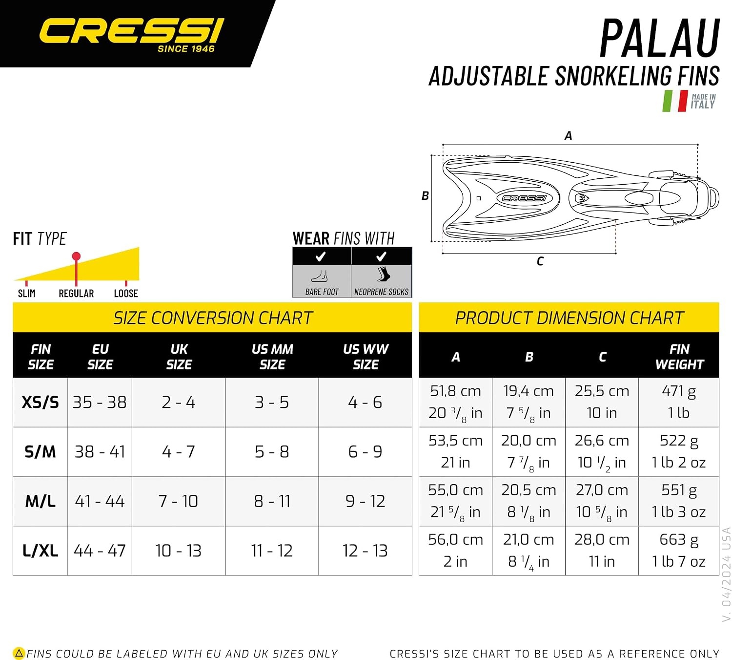 image:imageCressi Snorkeling Fins Palau Adjustable Open Heel Travel Fins for AdultsMulti Colored