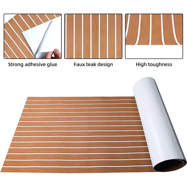 Boat Flooring EVA Foam Boat Decking Faux Teak Marine Flooring Boat Mat Boat Carpet Sheet for Motorboat RV Yacht Kayak Surfboard, 94.5"x 47.2"/35.4"/23.6"/15.7"