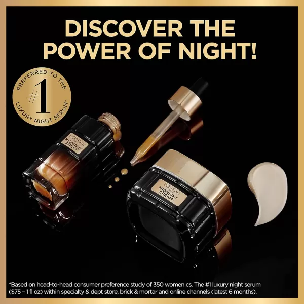 L'Oreal Paris Age Perfect Anti-Aging Midnight Face Serum 1 oz + Midnight Cream 1.7 oz, Smooths Wrinkles &amp; Firms Skin + Eye Cream &amp; Serum Sample