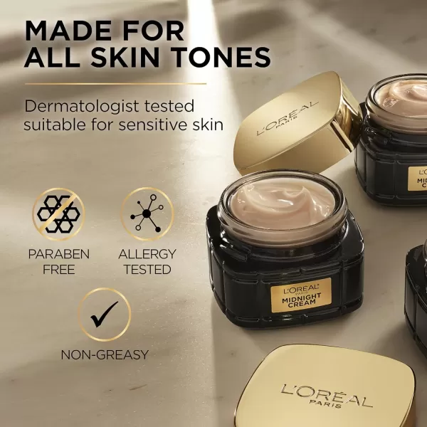 L'Oreal Paris Age Perfect Anti-Aging Midnight Face Serum 1 oz + Midnight Cream 1.7 oz, Smooths Wrinkles &amp; Firms Skin + Eye Cream &amp; Serum Sample