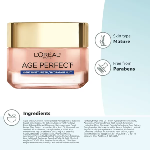 L'Oreal Paris Age Perfect Rosy Tone Anti-Aging Cooling Night Moisturizer 1.7 oz)