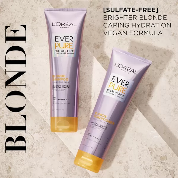 L'Oreal Paris Blonde Sulfate Free Shampoo and Conditioner for Color-Treated Hair, Neutralizes Brass + Balances, EverPure, 8.5 Fl Oz, Set of 2