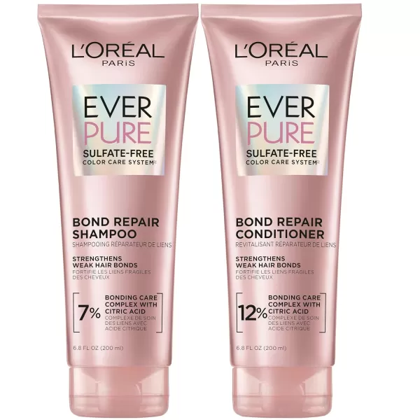 L'Oreal Paris Bond Repair Shampoo and Conditioner Set, Strengthens and Repairs Weak Hair Bonds, Sulfate Free &amp; Vegan, EverPure, 1 Hair Care Kit 