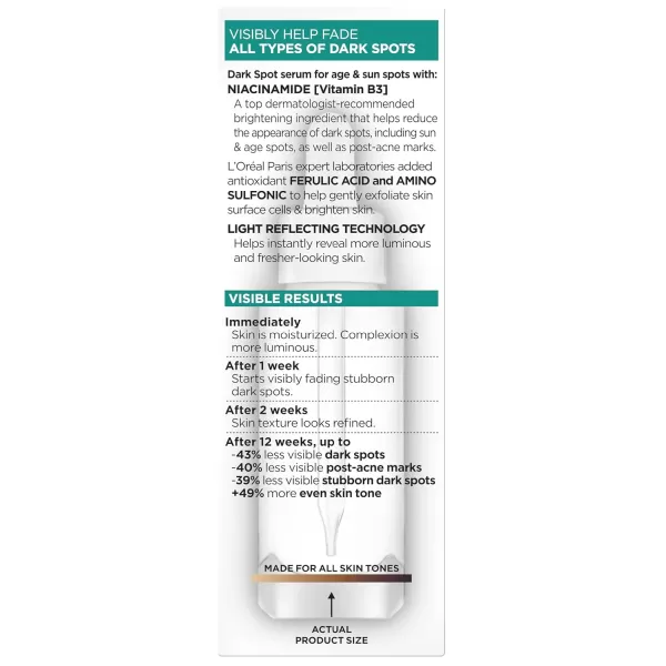 L’Oréal Paris Bright Reveal 12% [Niacinamide + Amino Sulfonic + Ferulic] Dark Spot Serum 1oz + Moisturizer Sample