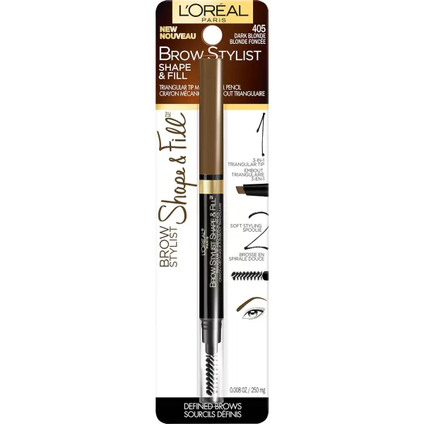 L'Oreal Paris Brow Stylist Shape &amp; Fill Mechanical Eye Brow Makeup Pencil, Dark Blonde, 0.008 oz.