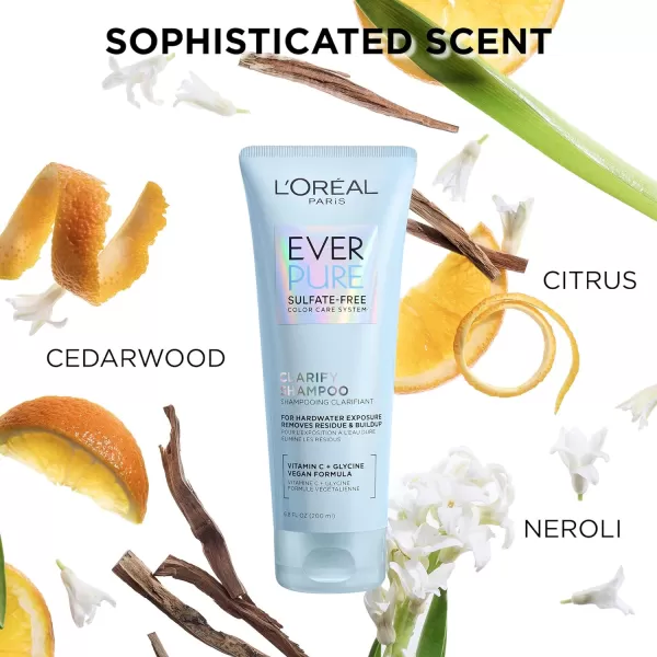 L'Oreal Paris Clarify Sulfate Free Shampoo with Antioxidants, Clarifying Shampoo for Hard Water Exposure and Styling Build-up, EverPure, 6.8 Fl Oz)