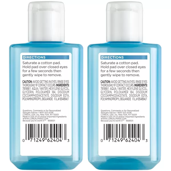 L'Oreal Paris Clean Artiste Oil Free Eye Makeup Remover, 2 Count
