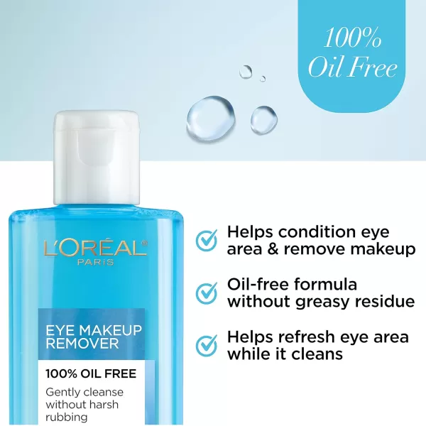 L'Oreal Paris Clean Artiste Oil Free Eye Makeup Remover, 2 Count