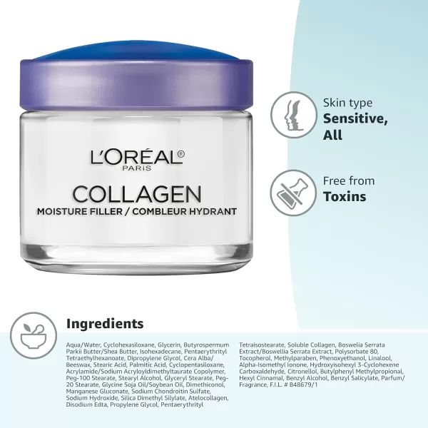 L'Oreal Paris Collagen Face Moisturizer Day and Night Cream, 1.7 oz + Dermo-Expertise Eye Defense Eye Cream, 0.5 oz