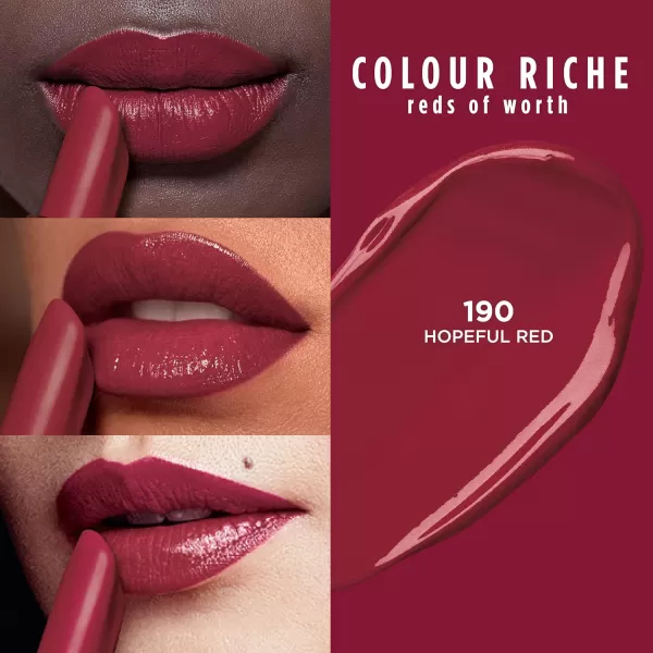 L'Oreal Paris Colour Riche Red Lipstick, Long Lasting, Satin Finish Smudge Proof Lipstick with Hydrating Argan Oil &amp; Vitamin E, Reds of Worth, Hopeful Red, 0.13 Oz