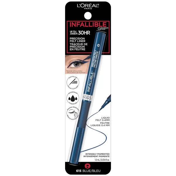 L’Oréal Paris Cosmetics Paris Makeup Infallible Grip Precision Felt Eyeliner, Smudge Resistant, Long Lasting Waterproof Eyeliner, Blue, Blue, 0.03 fl oz