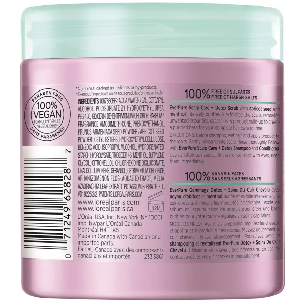 L'Oreal Paris EverPure Exfoliating Scalp Care + Detox Scrub with Apricot seed, 8 Ounce)