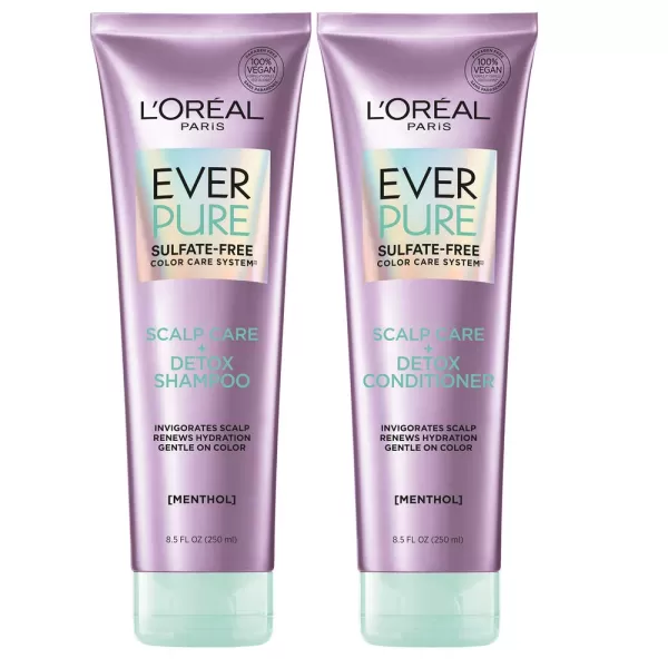 L'Oreal Paris EverPure Scalp Care + Detox Sulfate Free Shampoo &amp; Conditioner, 8.5 Ounce 