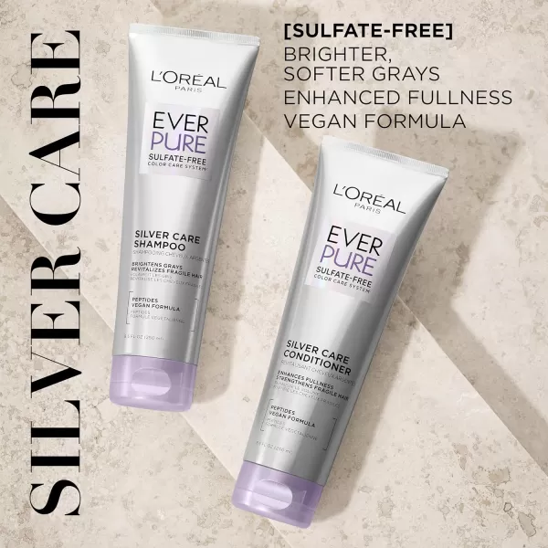 L'Oreal Paris EverPure Silver Care Sulfate Free Conditioner, Brightening and Nourishing Hair Care for Gray and Silver Hair, Vegan Formula with Peptides, 8.5 Fl Oz)